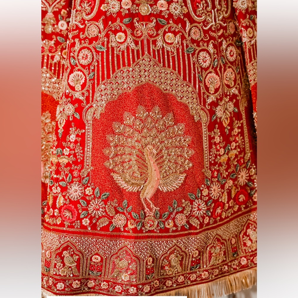 Red and Gold Embroidered bridal Dress - Picture 5 of 10